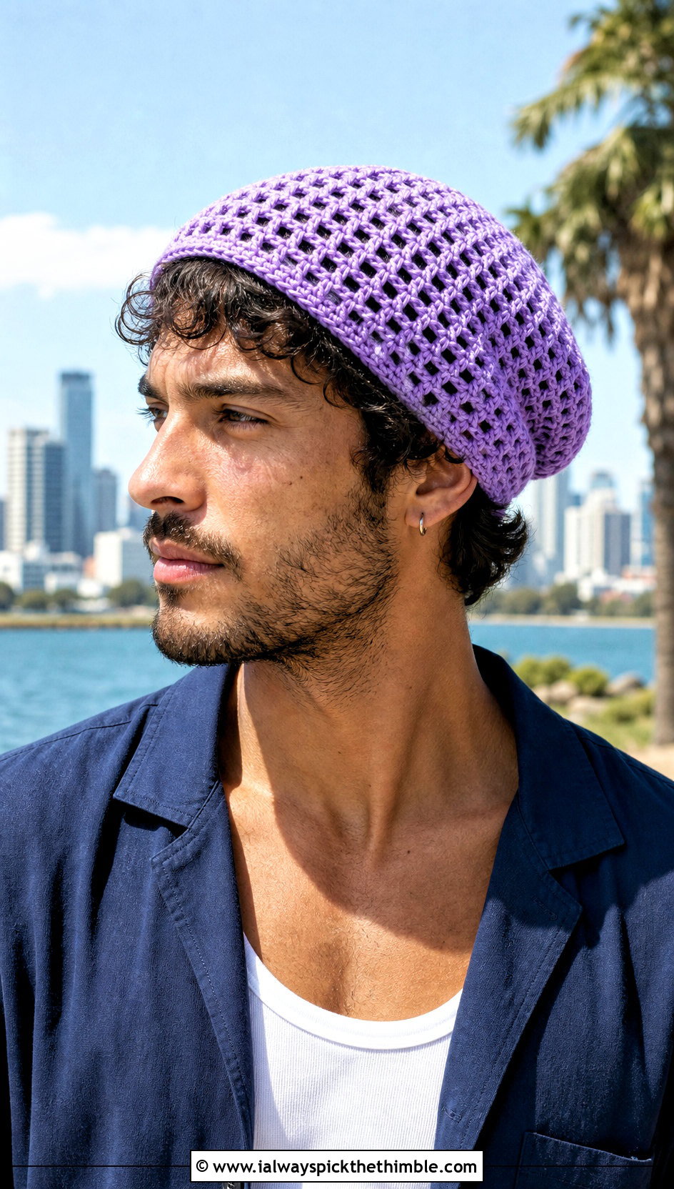 Open Stitch Slouch Crochet Beanie With Short Sleeve Shirt - 20 Mens Slouch Crochet Beanie outfit ideas