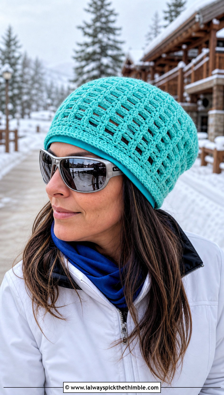 Open Stitch Slouchy Crochet Beanie With Ski Jacket And Snow Pants - 15 large crochet beanie outfit ideas