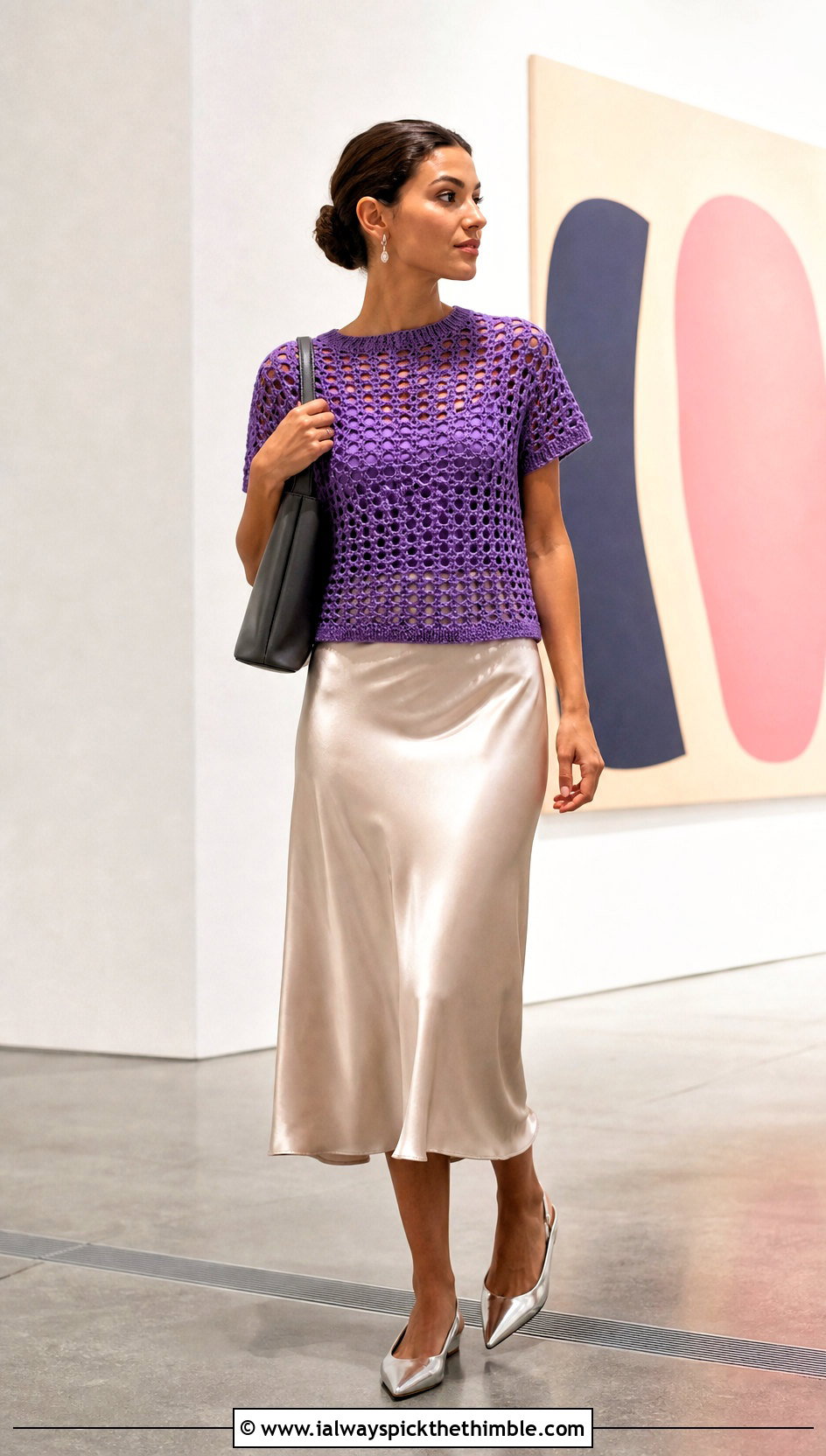 Open Stitch Tidepool Tee With Satin Midi Skirt - 15 tidepool tee summer crochet top outfit ideas
