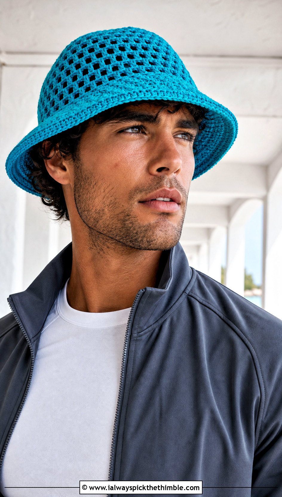 Open Weave Crochet Bucket Hat With Track Jacket And Shorts - 15 mens crochet bucket hat outfit ideas