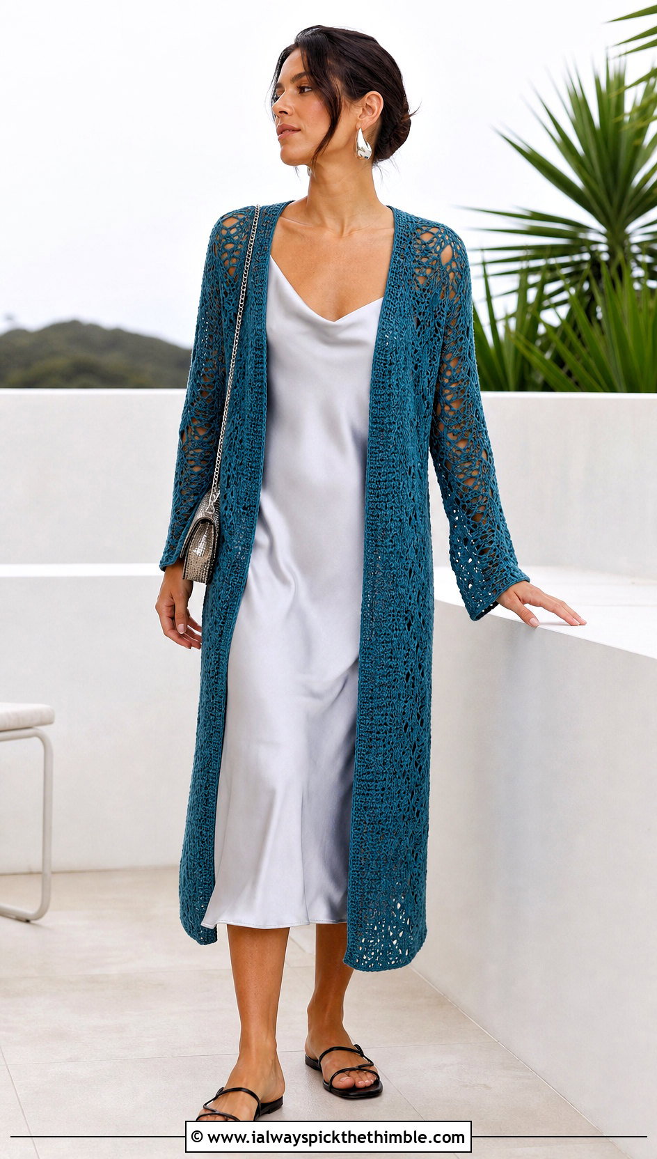 Open Weave Crochet Cardigan With Slip Dress - 25 boho crochet clothes and outfit ideas