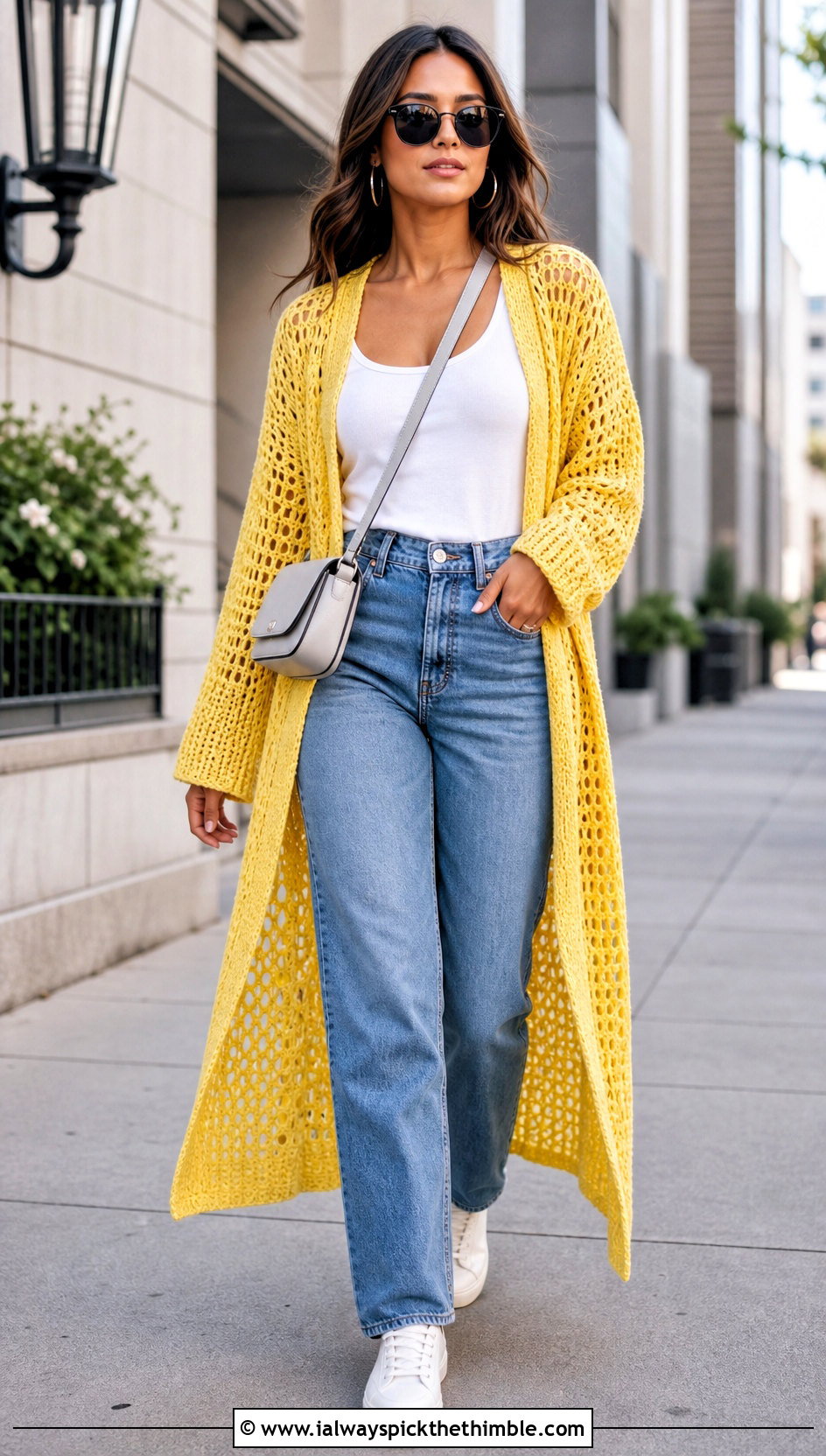 Open Weave Crochet Duster With Straight Leg Jeans - 20 crochet duster outfit ideas