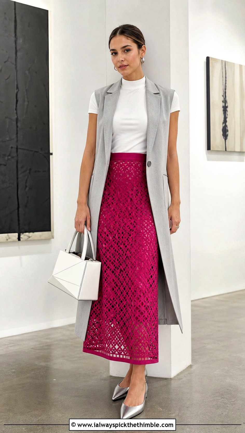 Open Weave Crochet Skirt With Longline Vest - 25 crochet flowy skirt outfit ideas