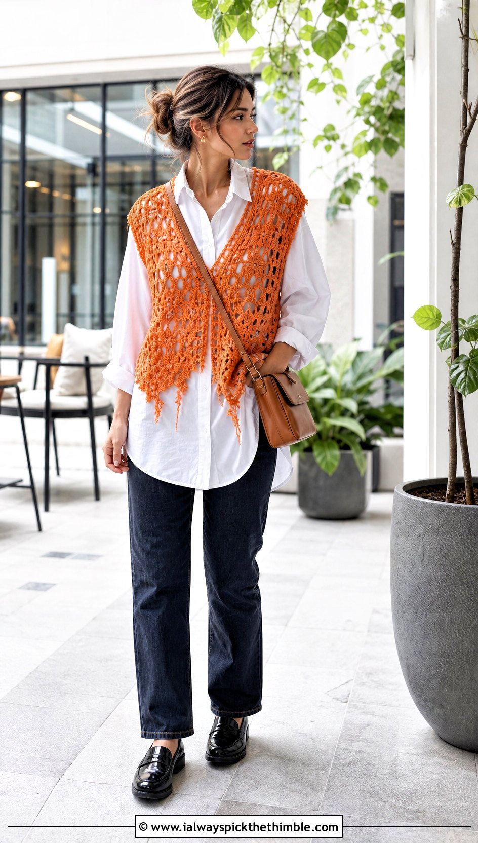 Open Weave Crochet Vest With White Shirt And Jeans - 20 Ripped Crochet Top outfit ideas
