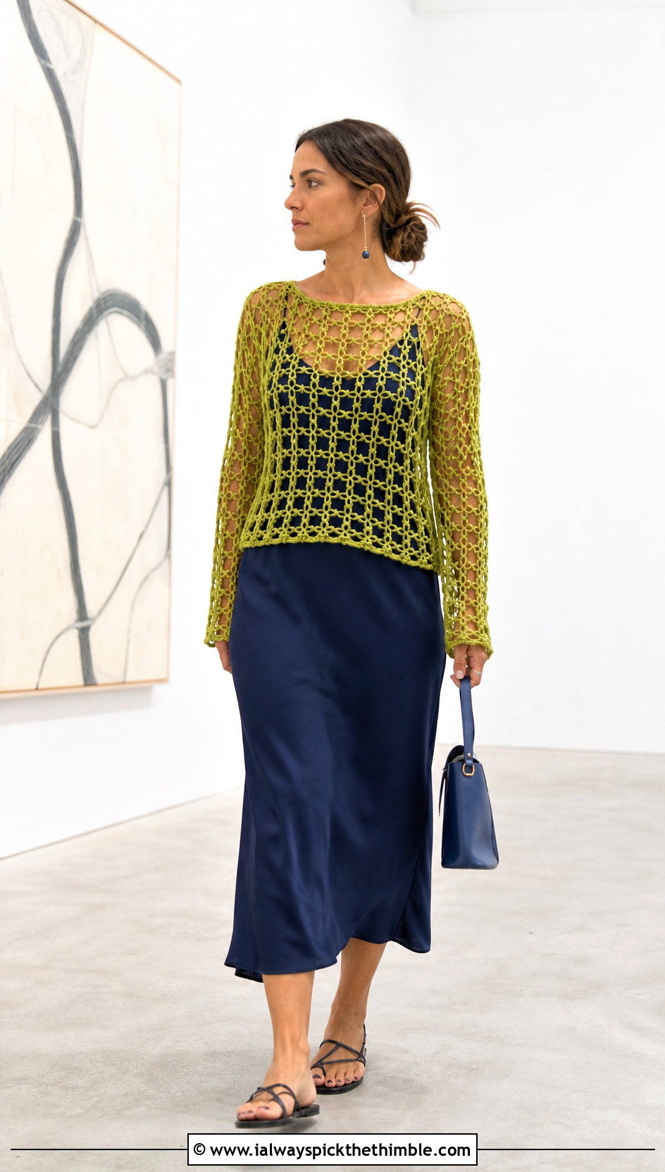 Open Weave Cross Top With Slip Dress - 20 Crochet Cross Top outfit ideas