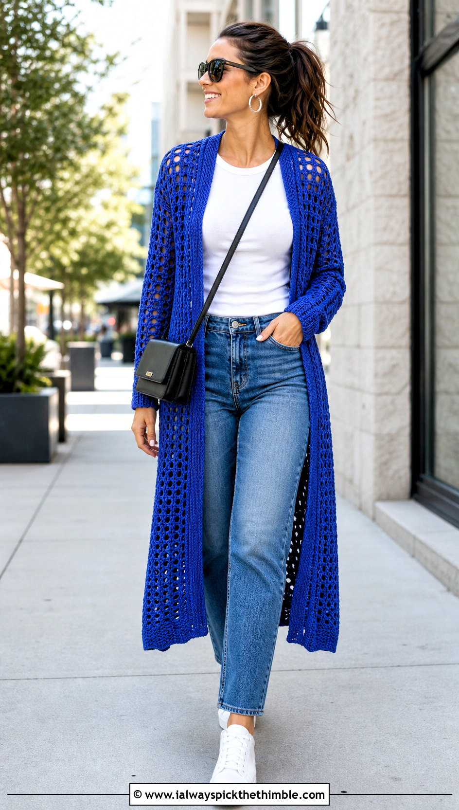 Open Weave Duster Crochet Long Cardigan With Jeans - 20 Easy Crochet Long Cardigan outfit ideas