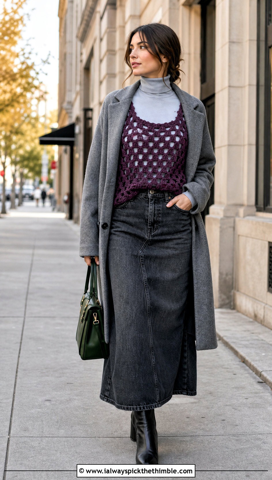 Open Weave Granny Stitch Tank Top Over A Turtleneck - 20 crochet granny tank top outfit ideas