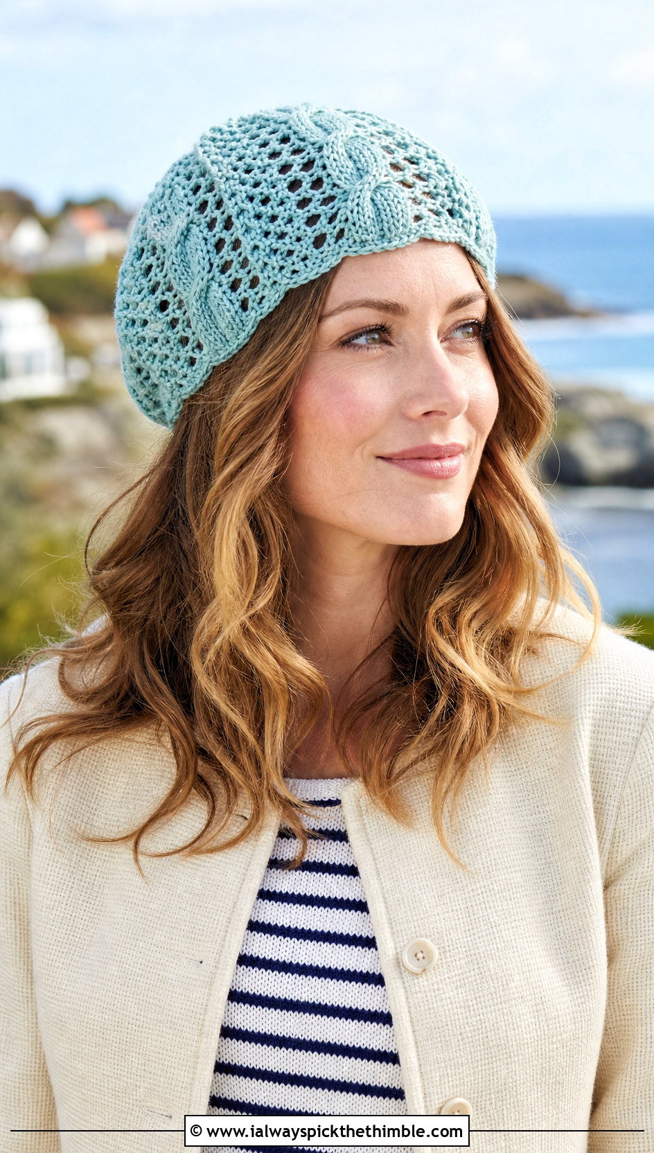 Openwork Cable Crochet Hat With Spring Jacket - 20 Cable Knit Crochet Hat outfit ideas