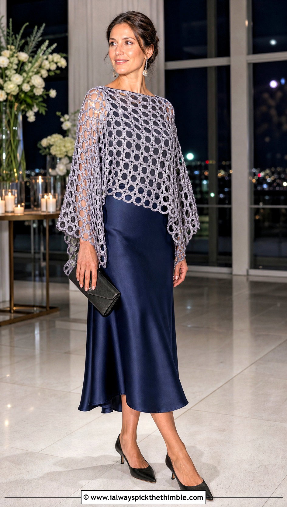 Openwork Circle Poncho With Slip Skirt - 20 Crochet Circle Poncho outfit ideas