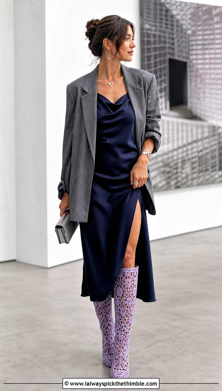 Openwork Crochet Boots With A Slip Dress - 25 crochet boots outfit ideas