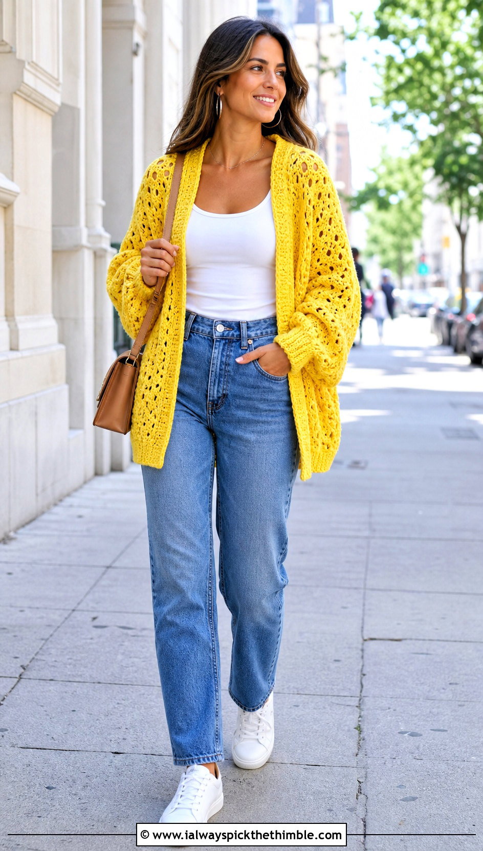 Openwork Crochet Cardigan With Straight Leg Jeans - 20 lightweight crochet cardigan outfit ideas