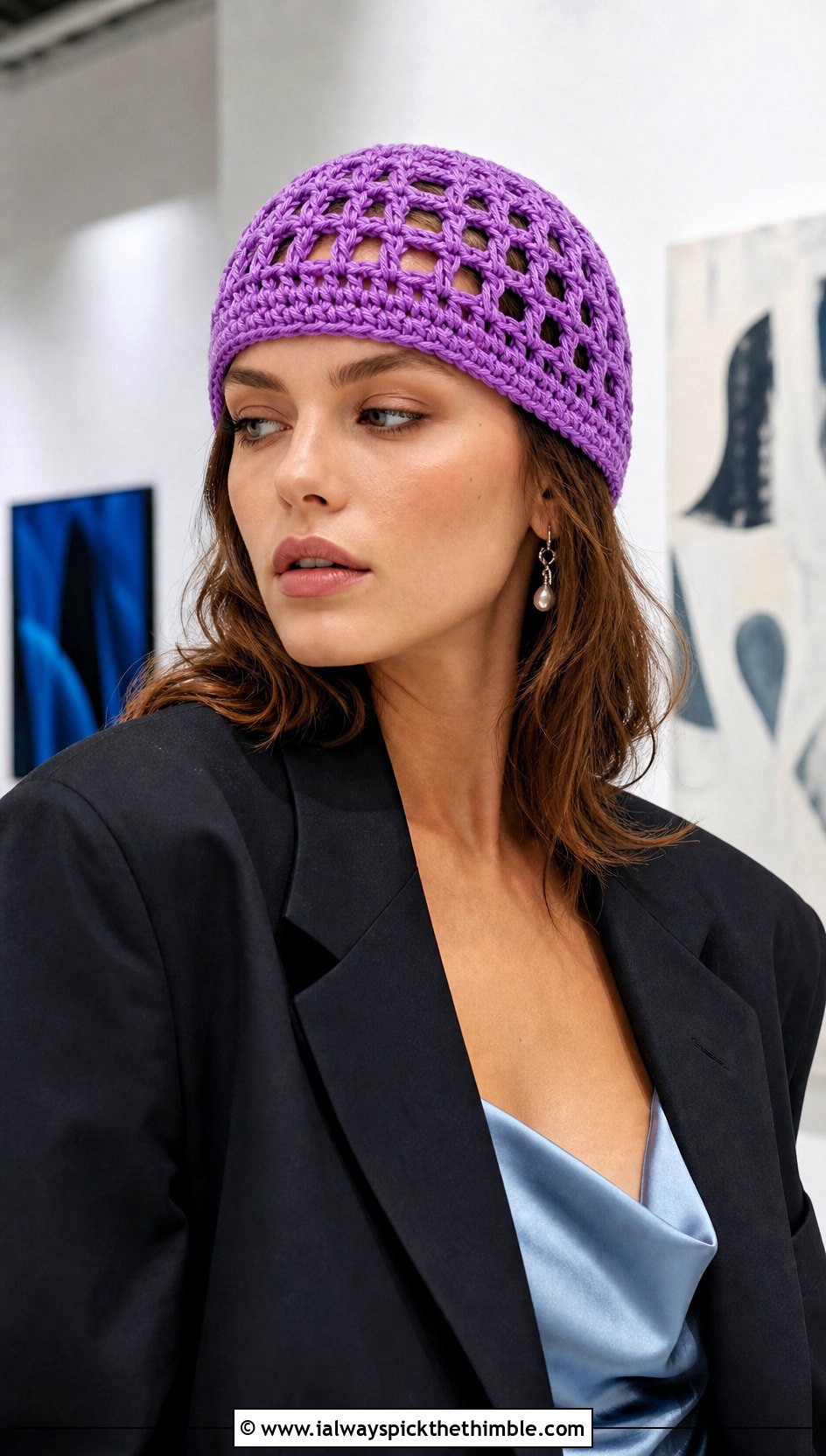 Openwork Crochet Fisherman Beanie With Slip Dress - 25 crochet fisherman beanie outfit ideas