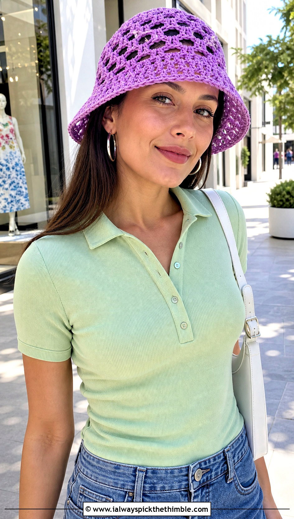 Openwork Crochet Fisherman Hat With Denim Skirt - 25 crochet fisherman hat outfit ideas