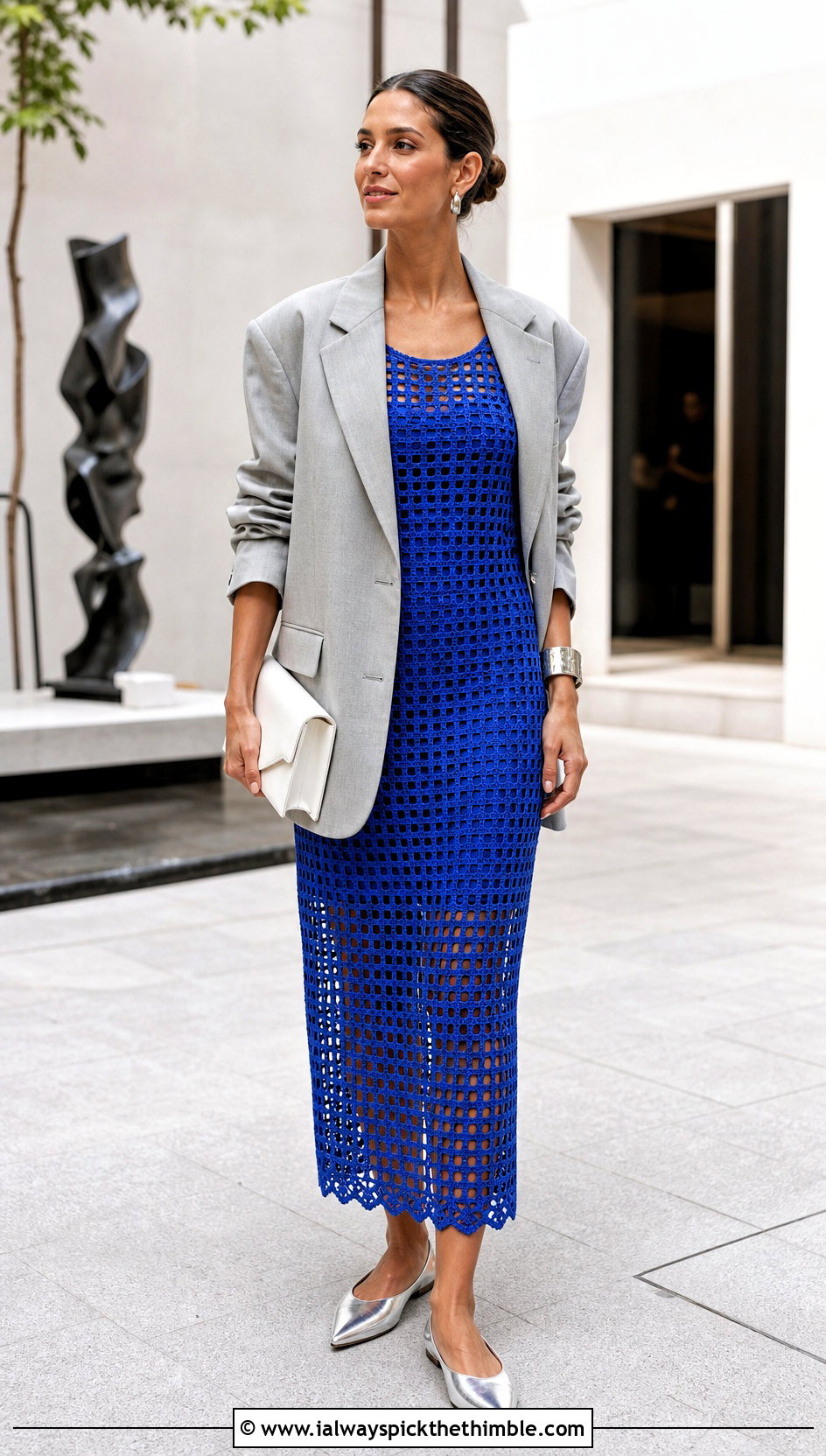 Openwork Crochet Midi Dress With Blazer - 25 crochet clothing and accessories ideas