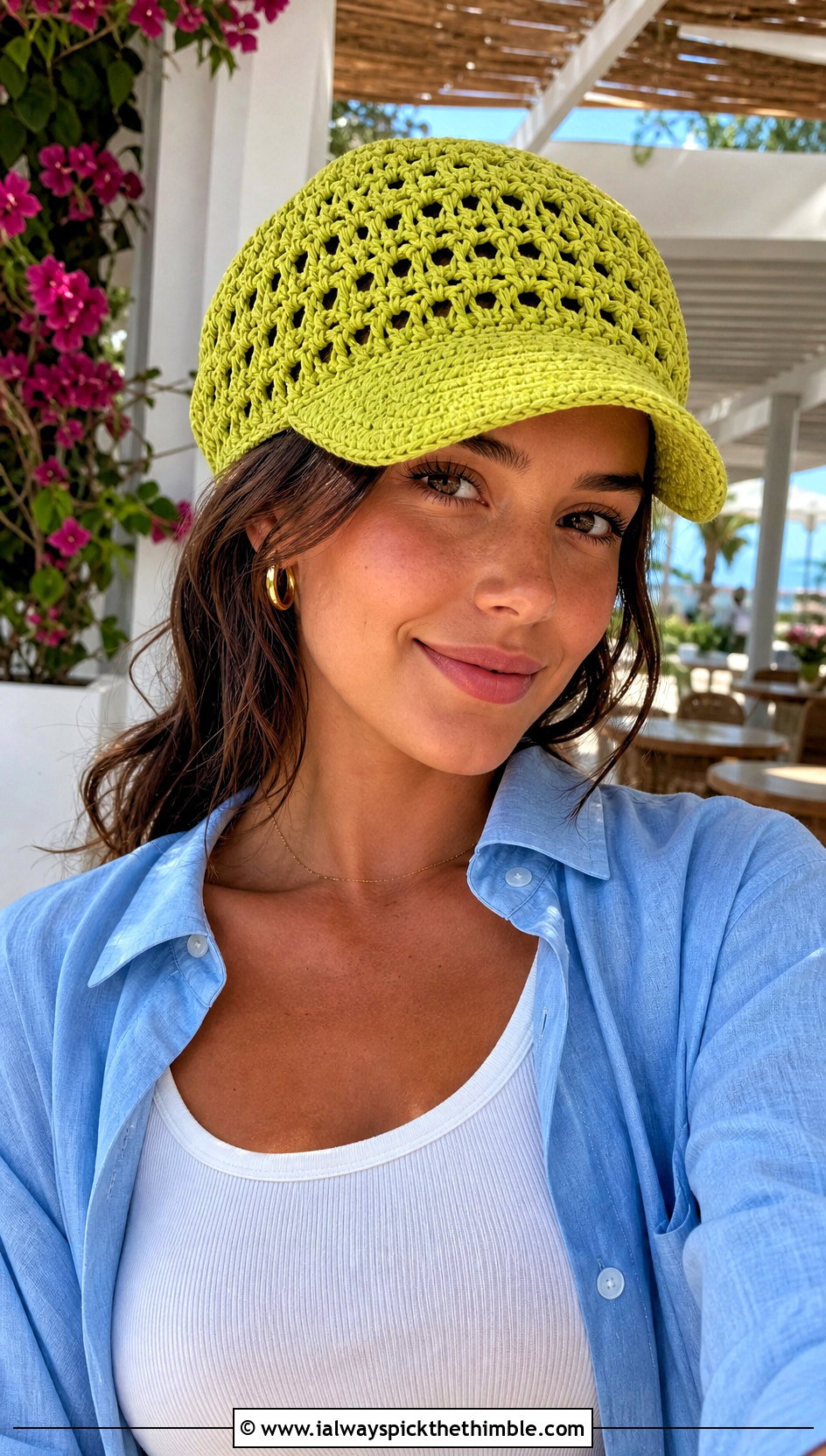 Openwork Crochet Newsboy Hat With Linen Shirt And Shorts - 25 crochet newsboy hat outfit ideas