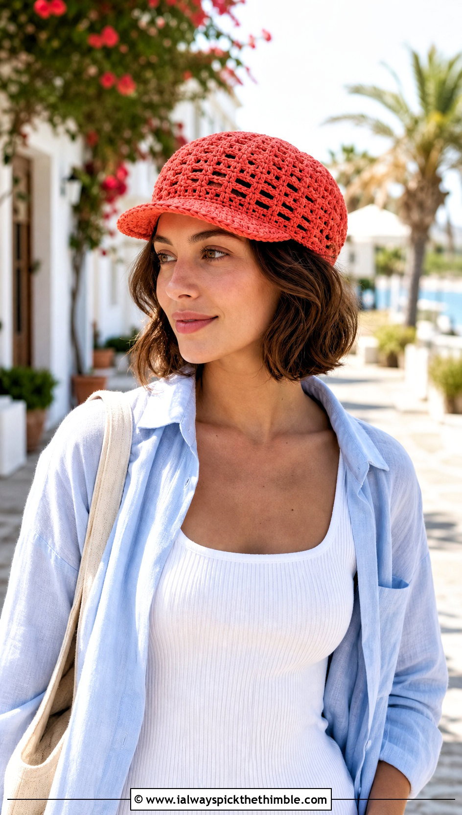 Openwork Crochet Newsboy Hat With Tank Dress And Sandals - 20 newsboy crochet hat outfit ideas