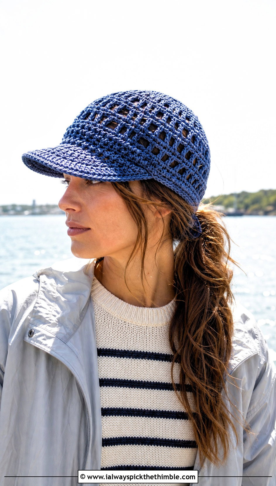 Openwork Crochet Ponytail Hat With Coastal Layers - 25 crochet ponytail hat outfit ideas