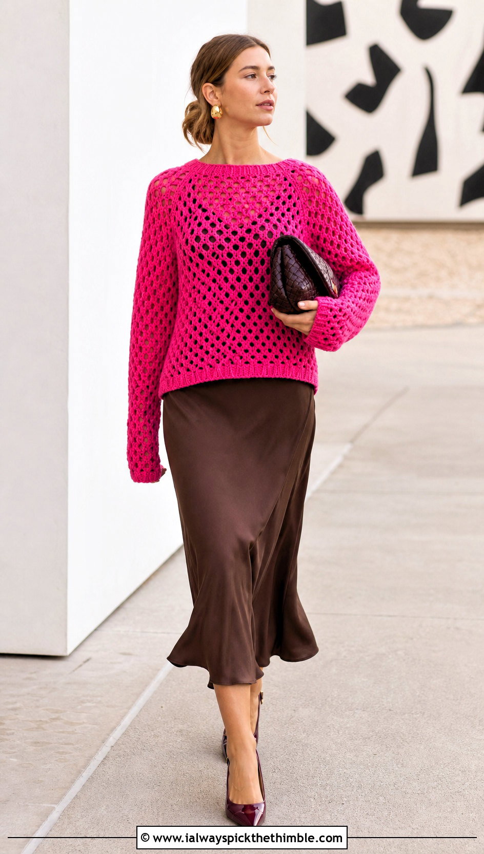 Openwork Crochet Raglan Sweater Over A Slip Dress - 25 crochet raglan sweater outfit ideas