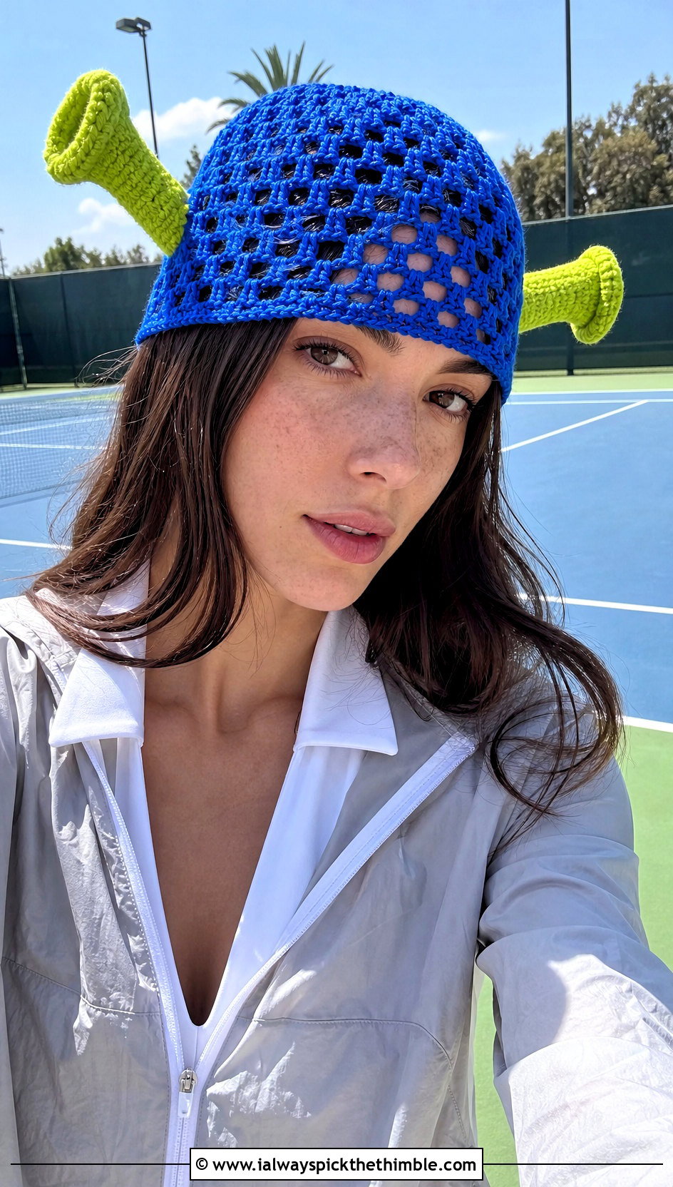 Openwork Crochet Shrek Mesh Hat With Tennis Dress - 25 crochet shrek hat outfit ideas