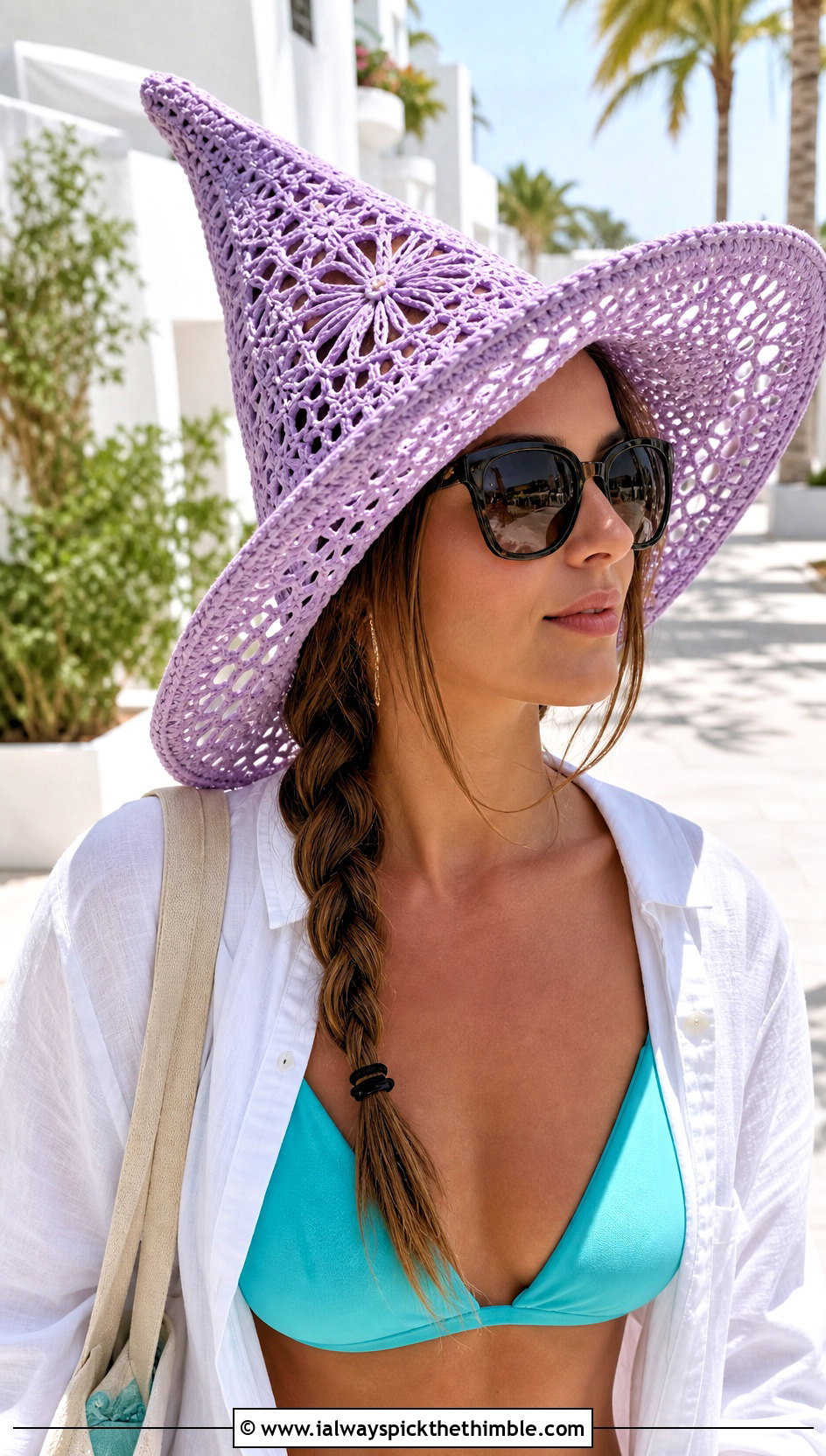 Openwork Crochet Witch Hat With Beach Cover Up - 25 crochet witch hat outfit ideas