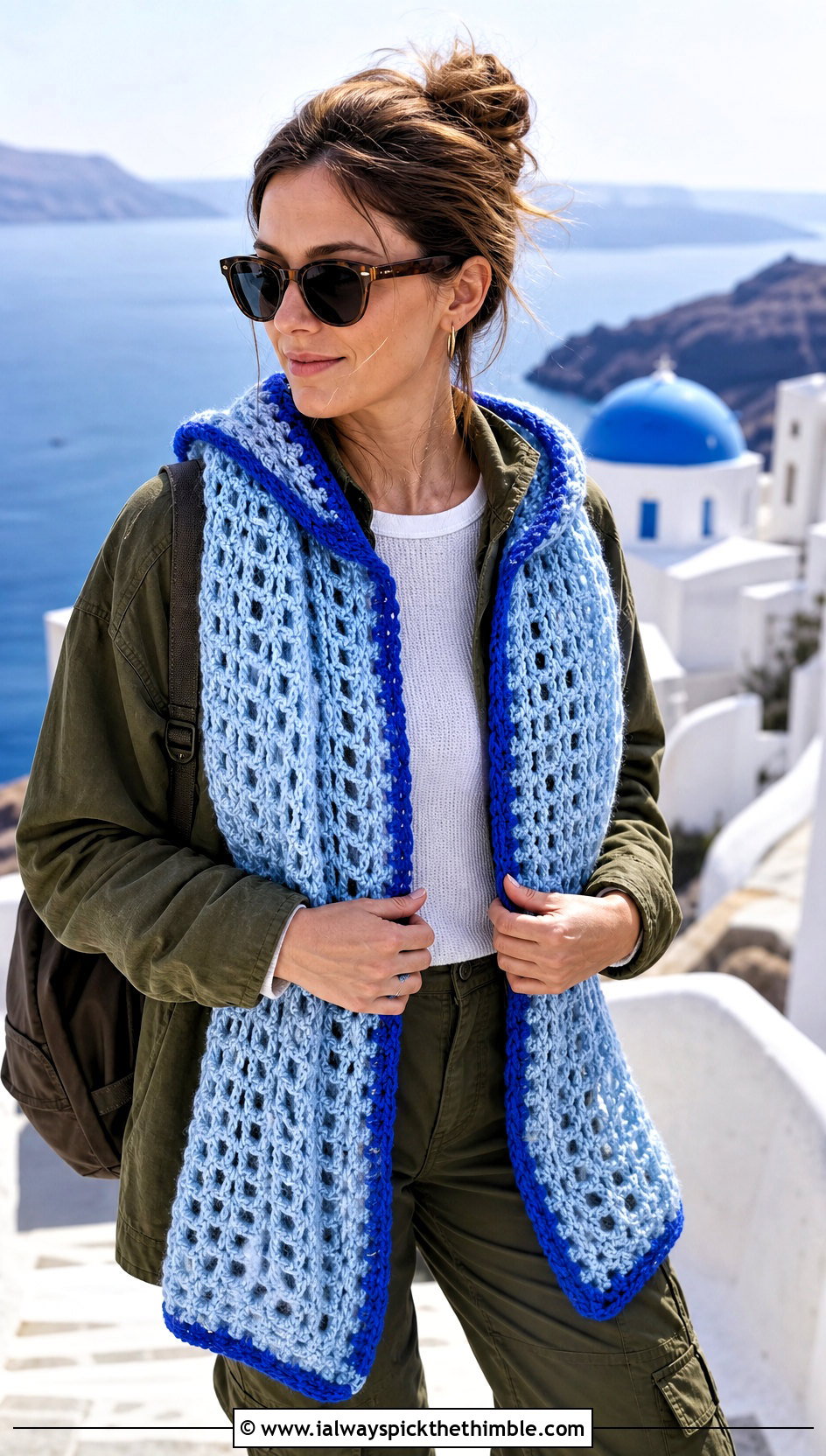 Openwork Hooded Crochet Scarf With Utility Jacket - 15 openwork crochet scarf outfit ideas