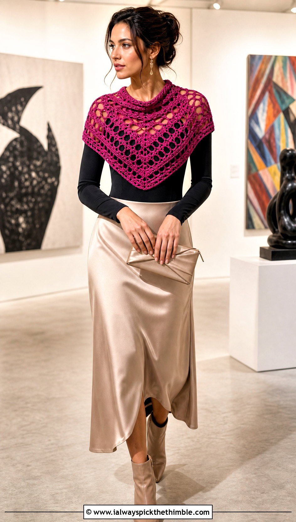 Openwork Huntress Crochet Cowl With Satin Skirt - 15 huntress crochet cowl outfit ideas