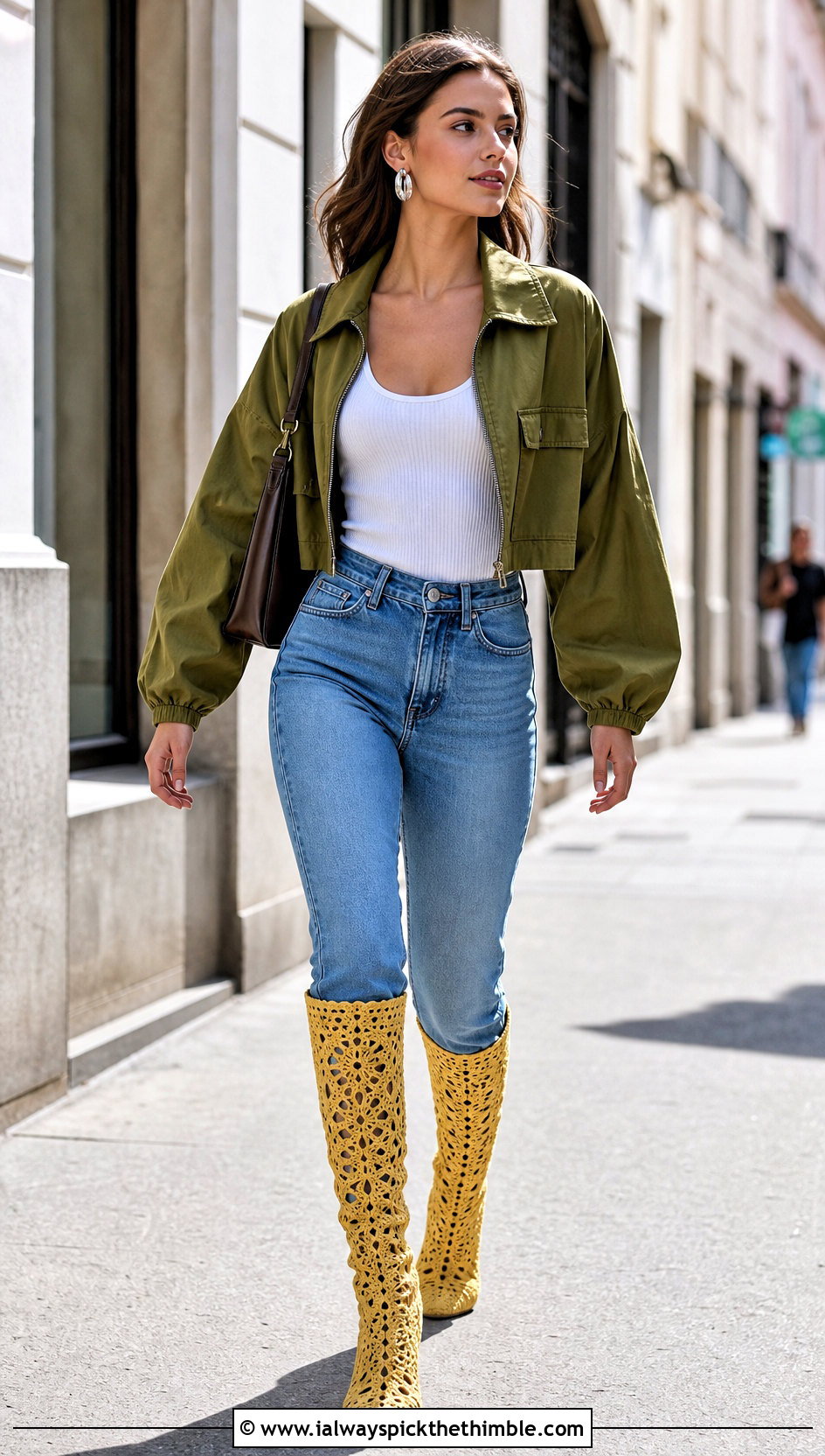 Openwork Lace Crochet Knee High Boots With Straight Jeans - 15 Crochet Knee High Boots outfit ideas