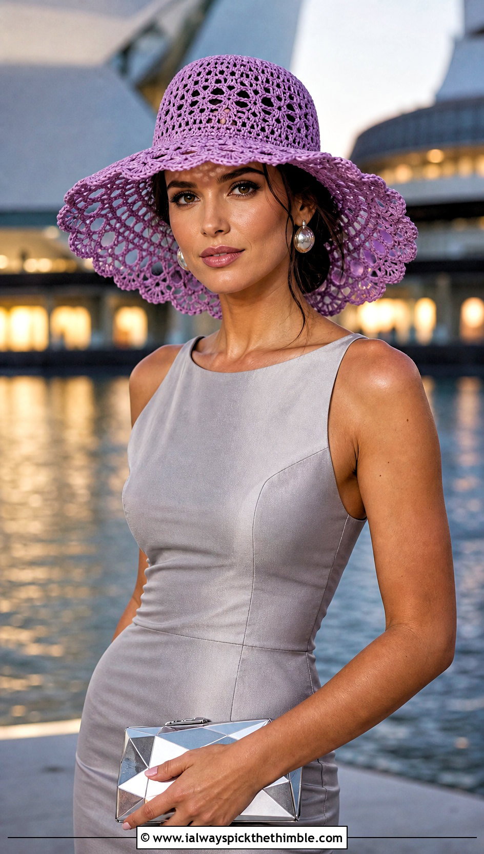 Openwork Lace Crochet Sun Hat With Column Maxi Dress - 20 summer crochet sun hat outfit ideas