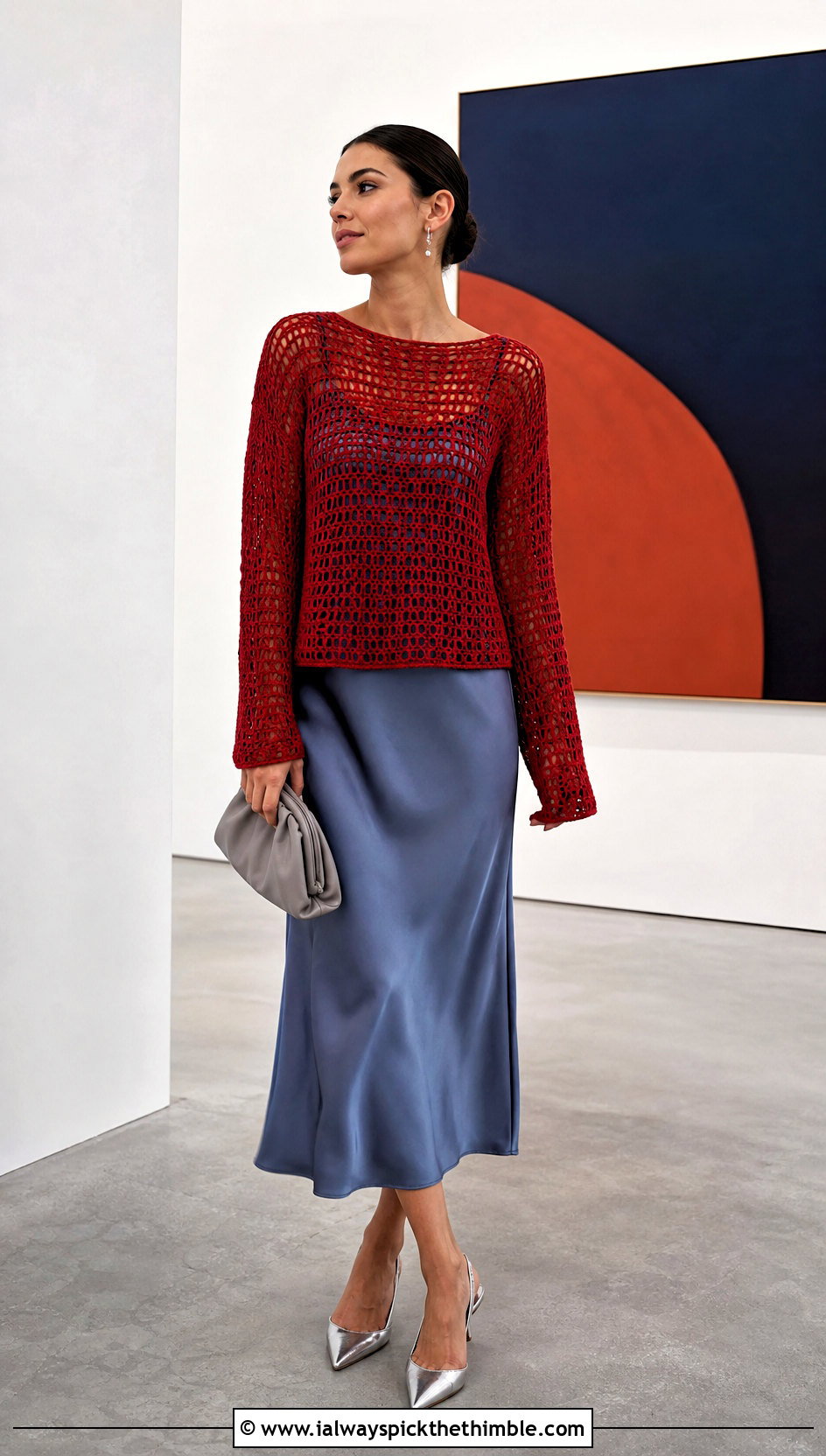 Openwork Mesh Rectangle Crochet Sweater With Slip Dress - 15 Rectangle Crochet Sweater outfit ideas