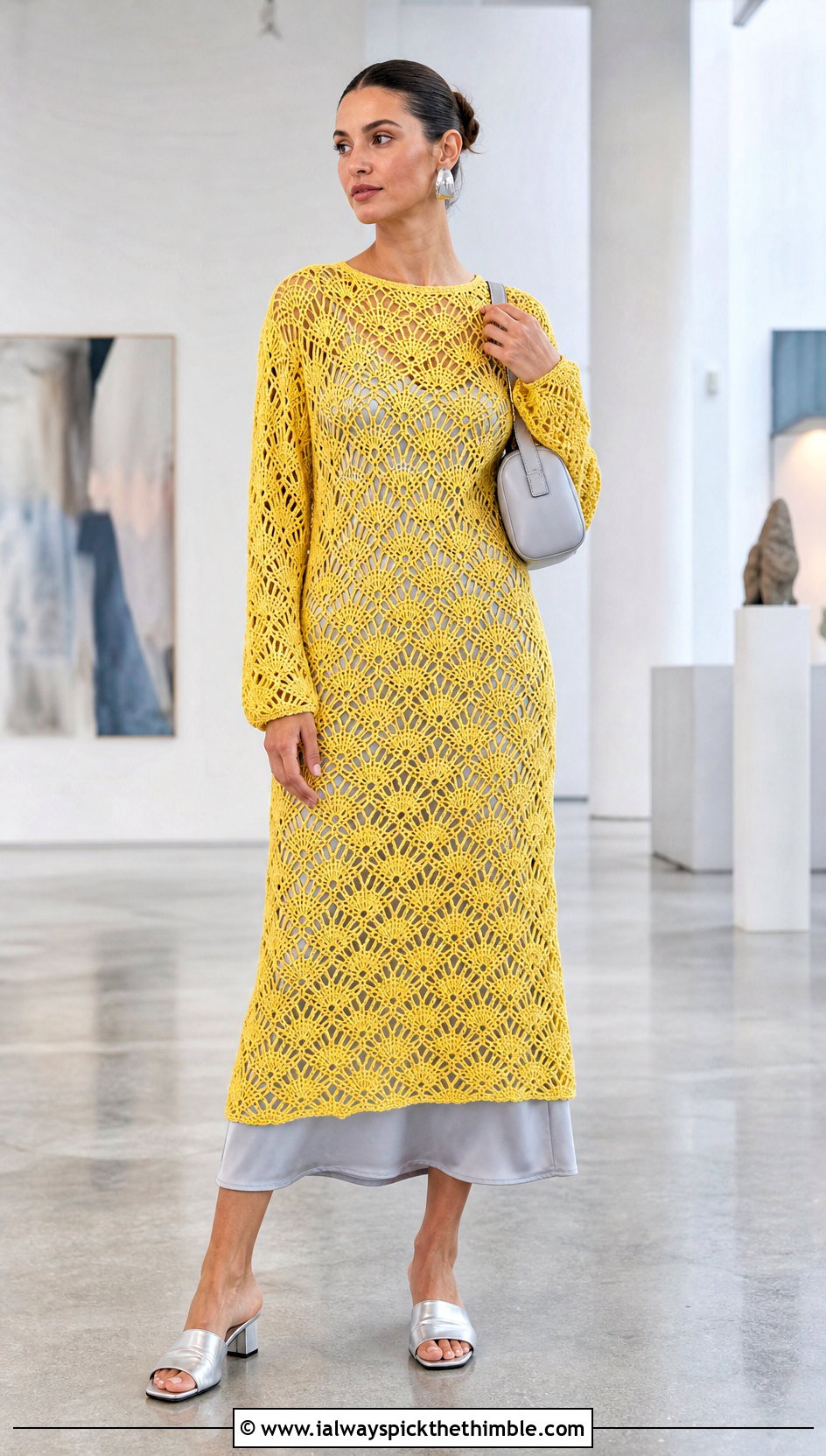 Openwork Midi Crochet Jumper Dress With Slip Dress - 15 Crochet Jumper Dress outfit ideas