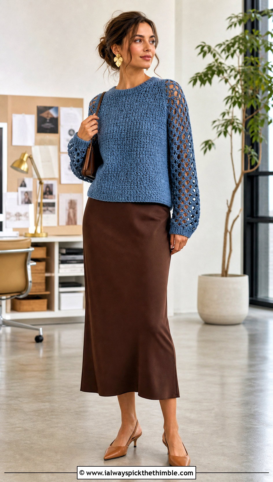 Openwork Sleeve Half Double Crochet Sweater With Column Skirt - 20 half double crochet sweater outfit ideas
