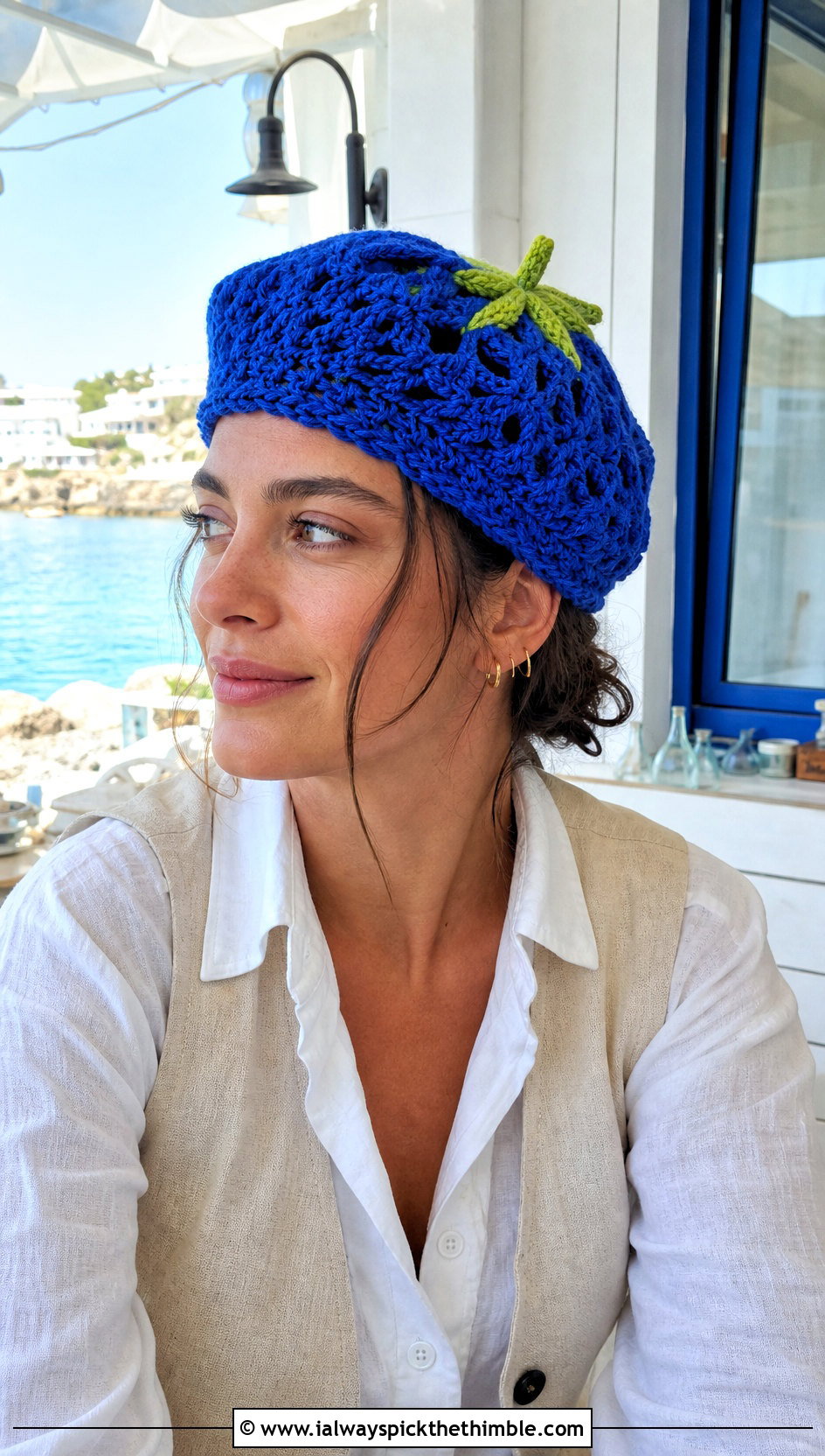Openwork Strawberry Crochet Beret With Linen Outfit - 20 strawberry crochet beret outfit ideas