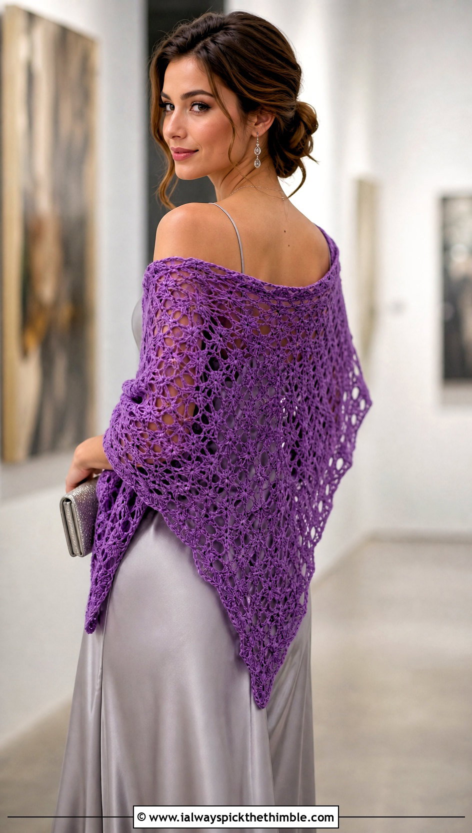 Openwork Triangle Wingspan Shawl With Satin Slip Dress - 15 Crochet Wingspan Shawl outfit ideas