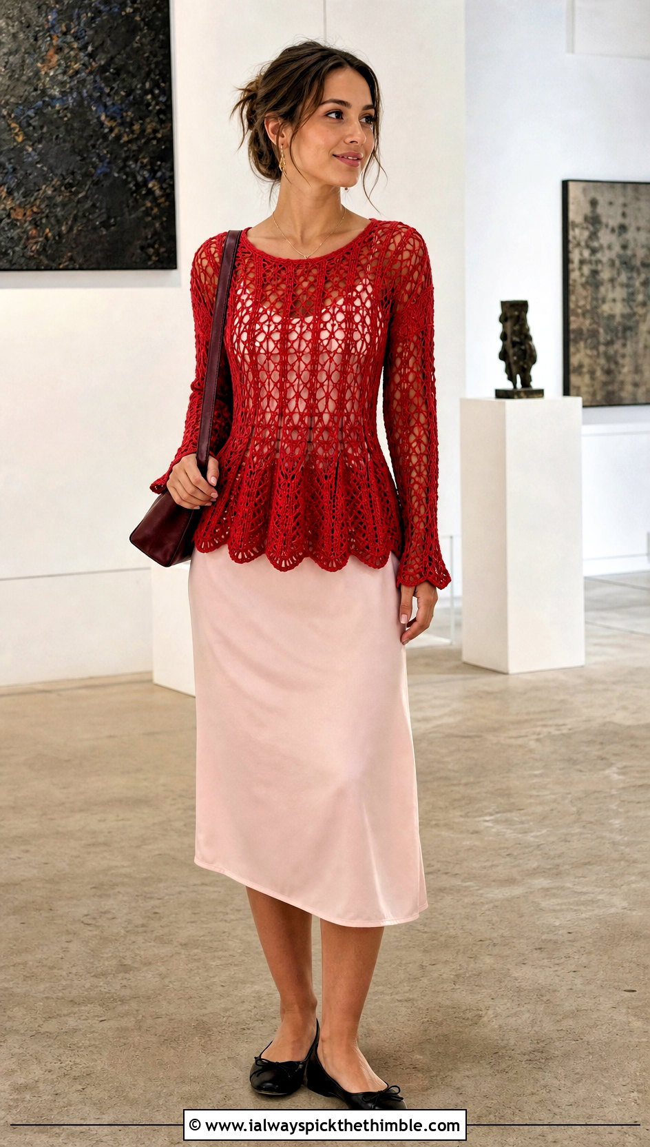 Openwork Tunic Crochet Peplum Sweater Over A Slip Dress - 15 Crochet Peplum Sweater outfit ideas