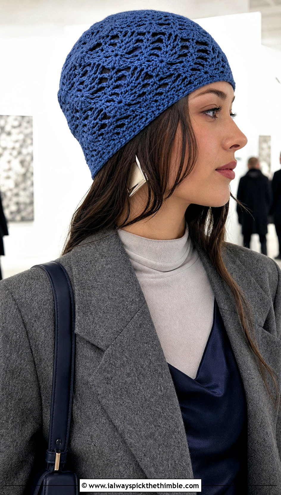 Openwork Wave Crochet Beanie With Slip Dress - 20 Wavy Crochet Beanie outfit ideas