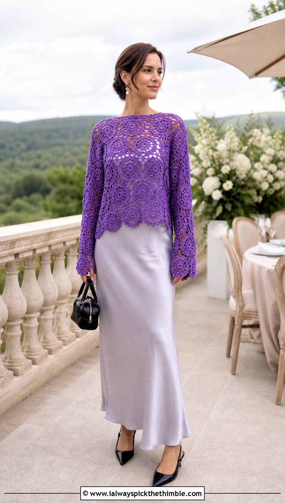 Openwork Wheel Crochet Sweater With Slip Dress - 20 Circle Crochet Sweater outfit ideas