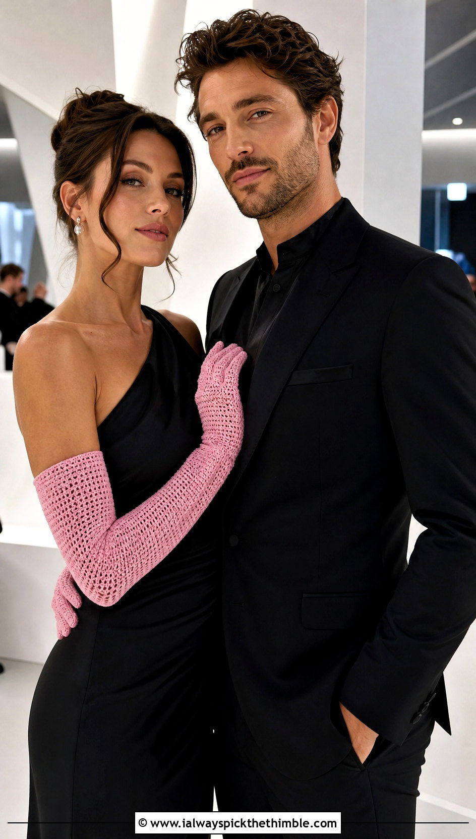 Opera Length Crochet Gloves With Evening Outfits - 20 Crochet Gloves For Couples outfit ideas