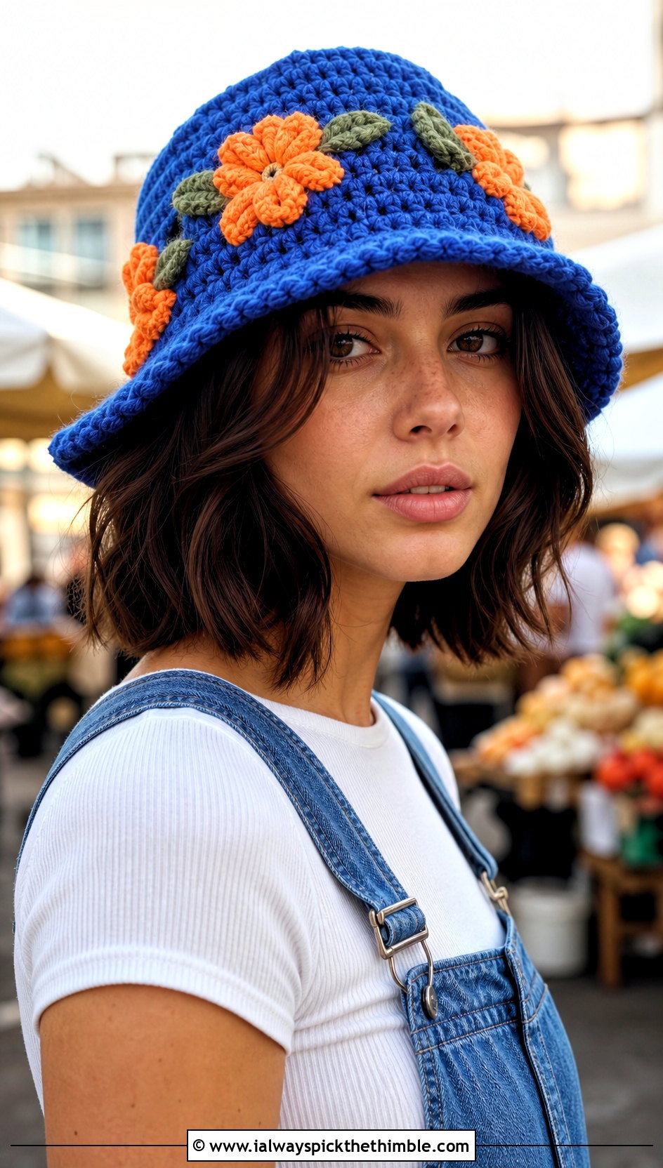 Orange Blossom Bucket Hat With Denim Overalls - 25 orange blossom crochet hat outfit ideas