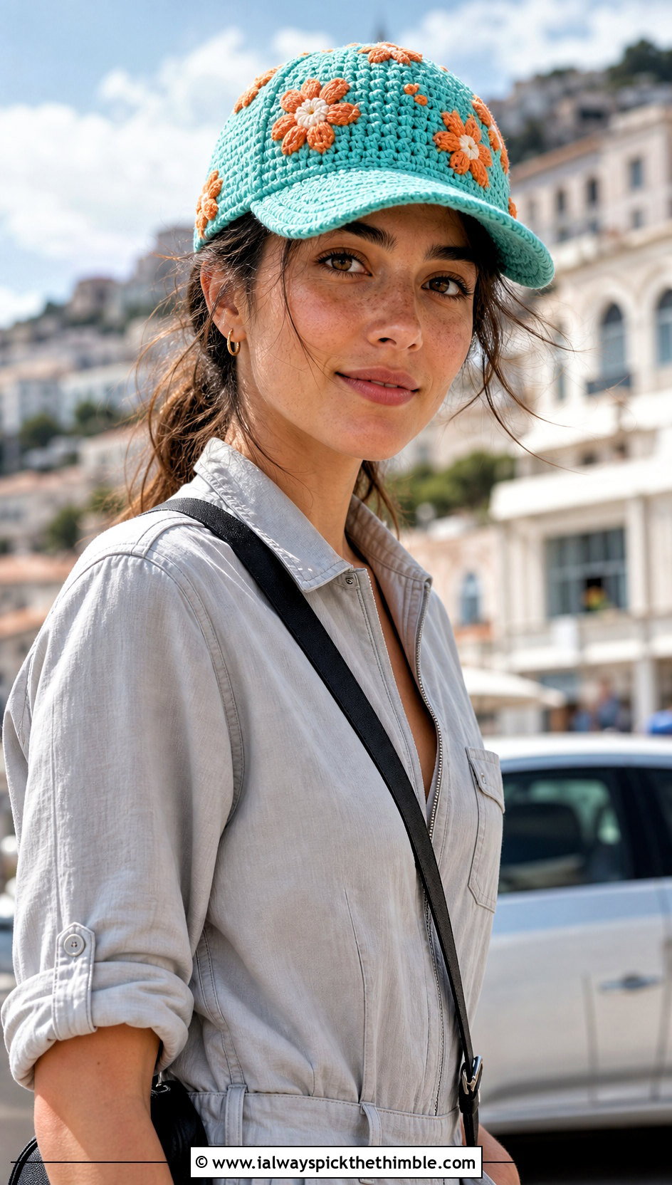 Orange Blossom Crochet Baseball Cap With Utility Jumpsuit - 25 orange blossom crochet hat outfit ideas
