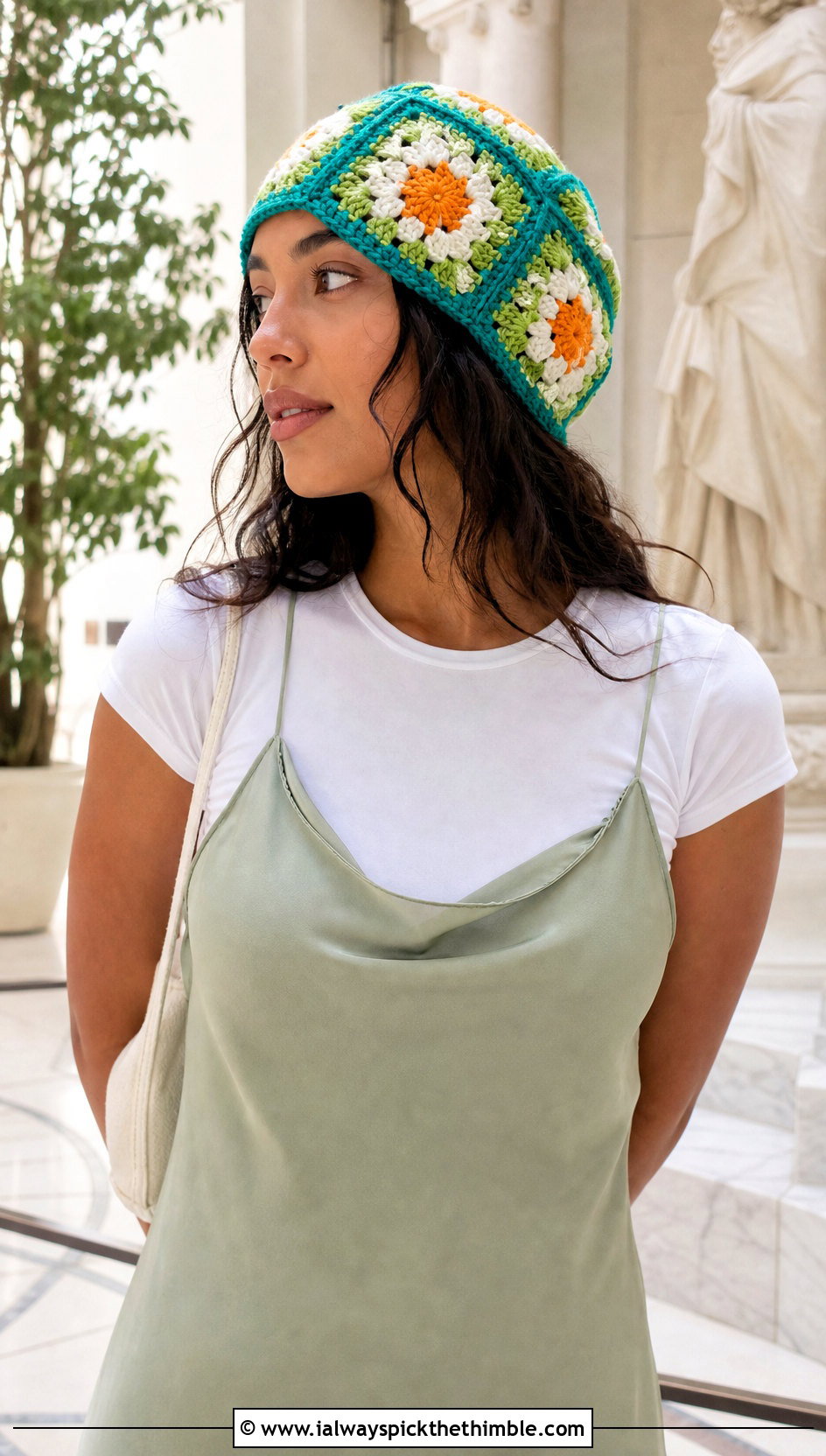Orange Blossom Granny Square Hat With Slip Dress - 25 orange blossom crochet hat outfit ideas