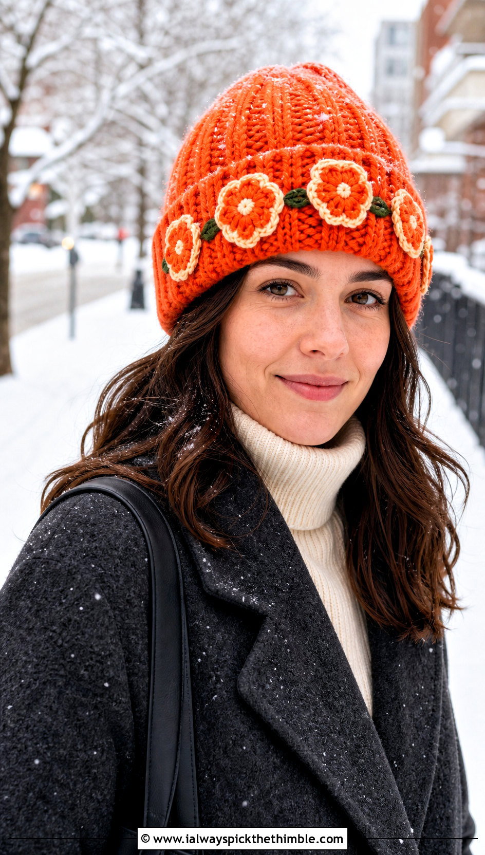 Orange Blossom Ribbed Beanie With Wool Coat - 25 orange blossom crochet hat outfit ideas
