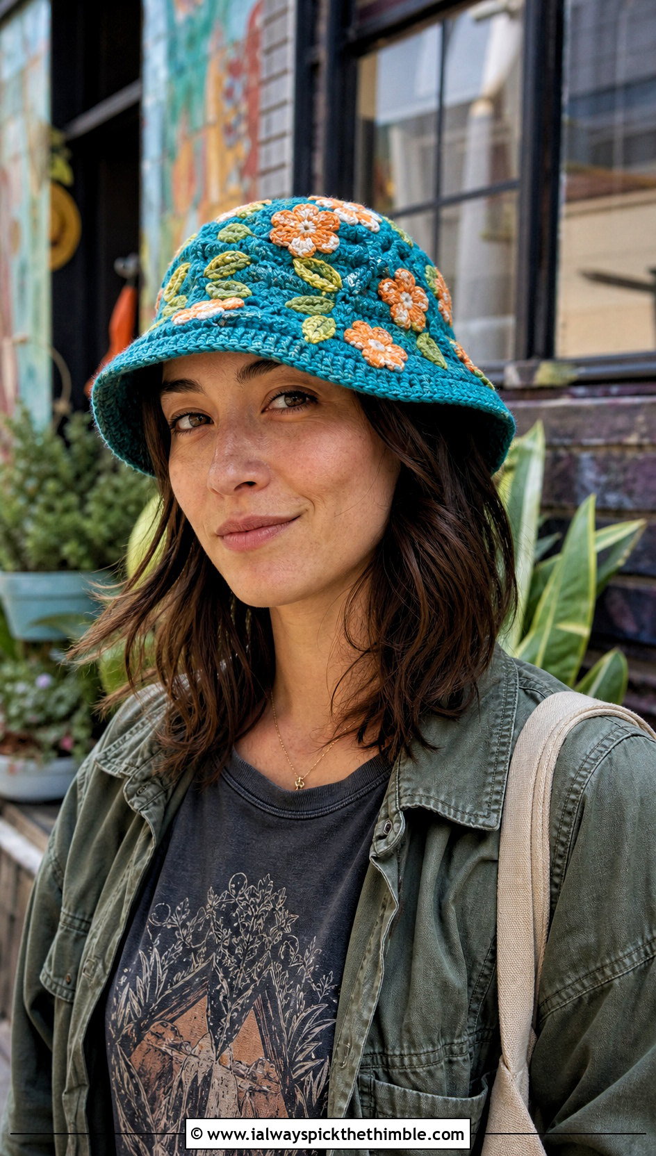 Orange Blossom Tapestry Hat With Graphic Tee - 25 orange blossom crochet hat outfit ideas