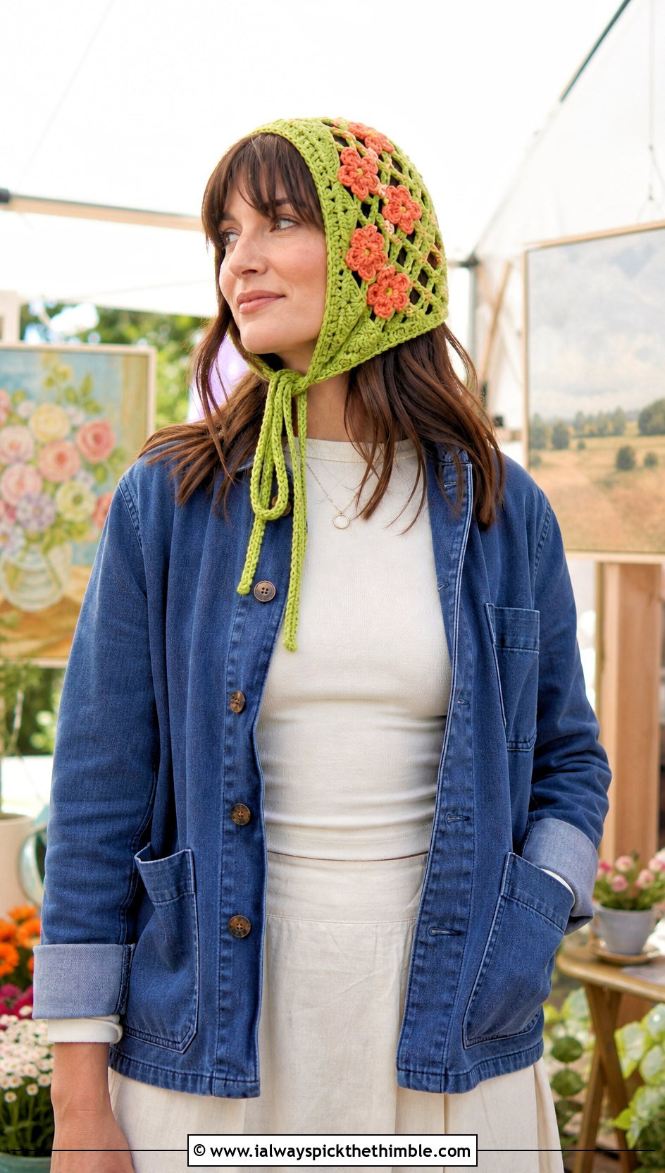 Orange Blossom Tie Bonnet With Chore Jacket - 25 orange blossom crochet hat outfit ideas