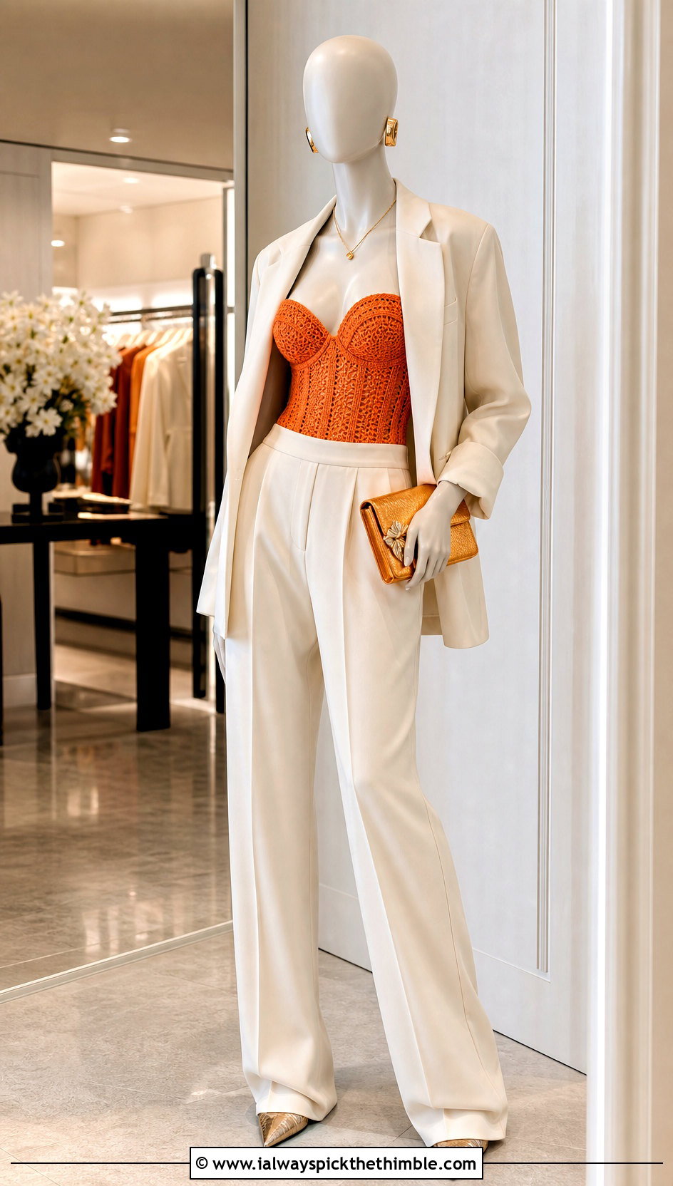 Orange Crochet Corset Top With Oversized Suit - 15 orange crochet top on mannequin outfit ideas