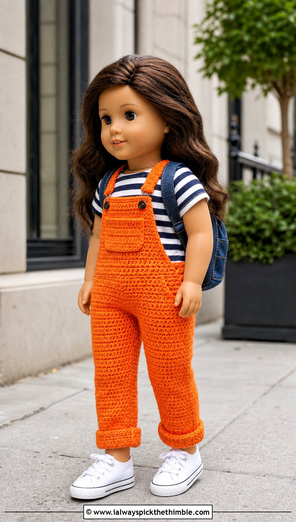 Orange Crochet Doll Bib Overalls With Striped T Shirt - 15 orange crochet doll clothes and outfit ideas