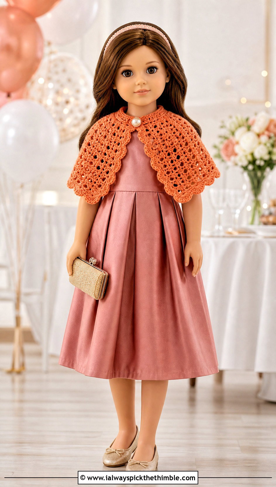 Orange Crochet Doll Capelet With Satin Midi Dress - 15 orange crochet doll clothes and outfit ideas