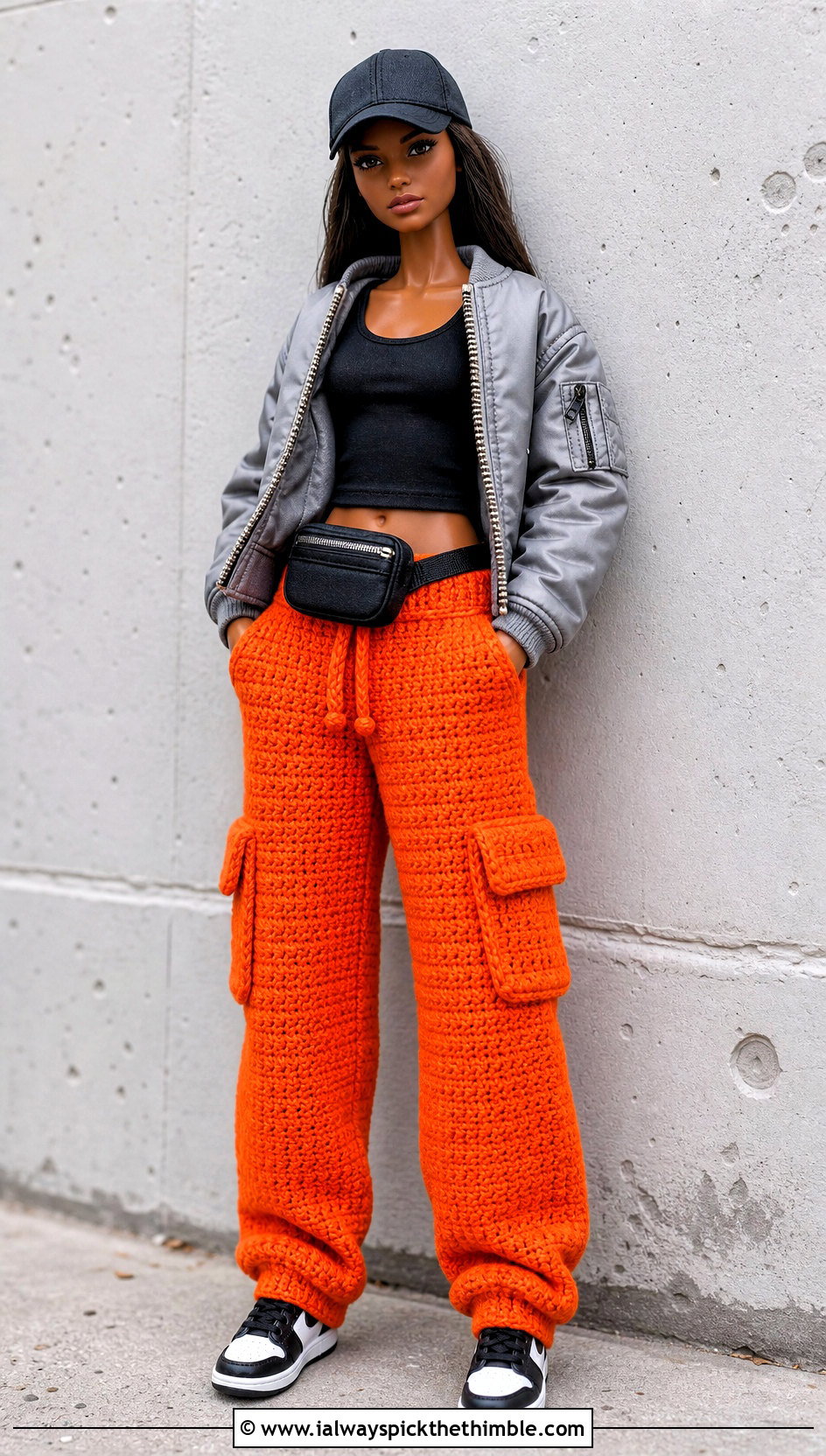 Orange Crochet Doll Cargo Pants With Bomber Jacket - 15 orange crochet doll clothes and outfit ideas