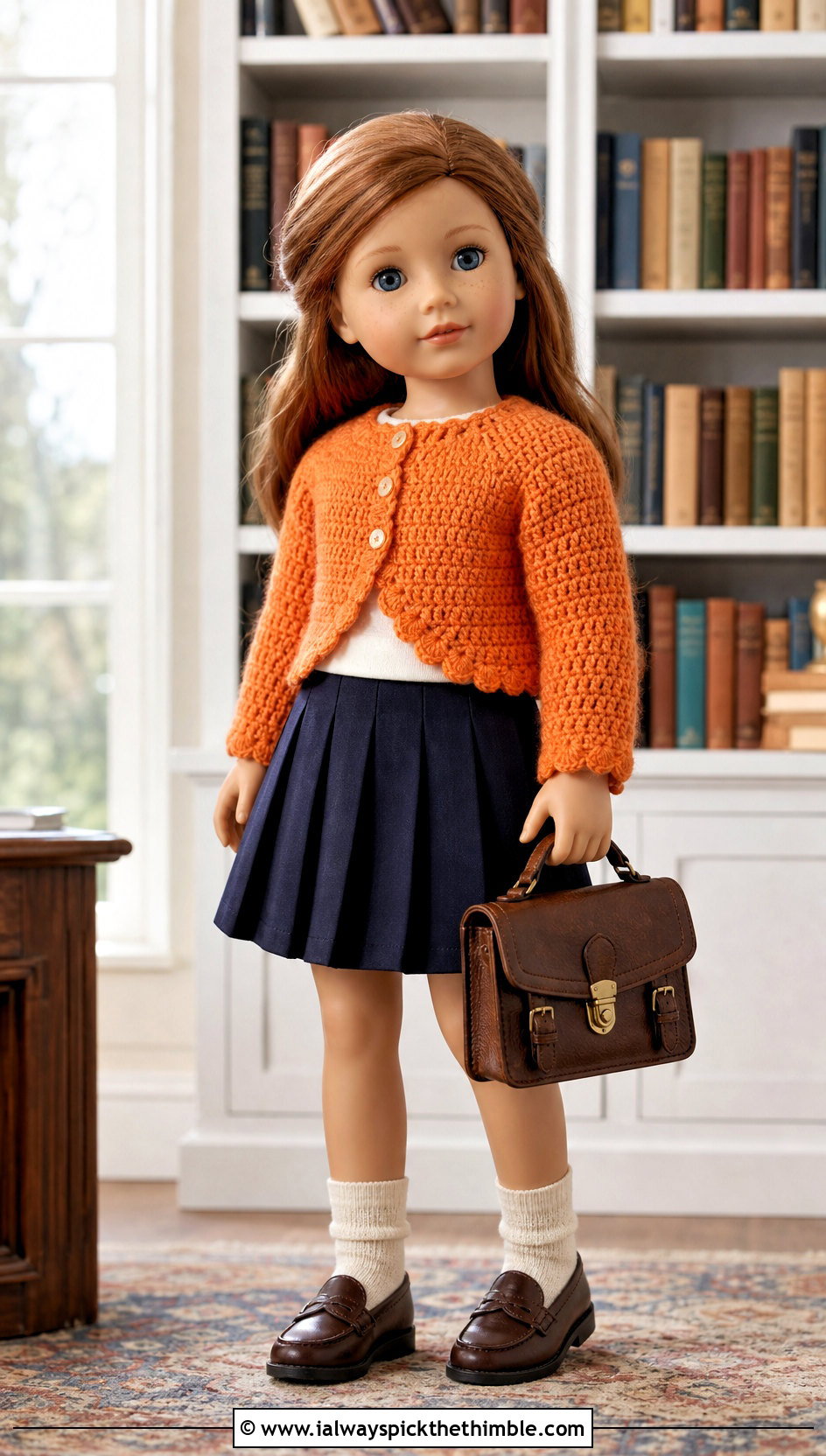 Orange Crochet Doll Cropped Cardigan With Pleated Skirt - 15 orange crochet doll clothes and outfit ideas