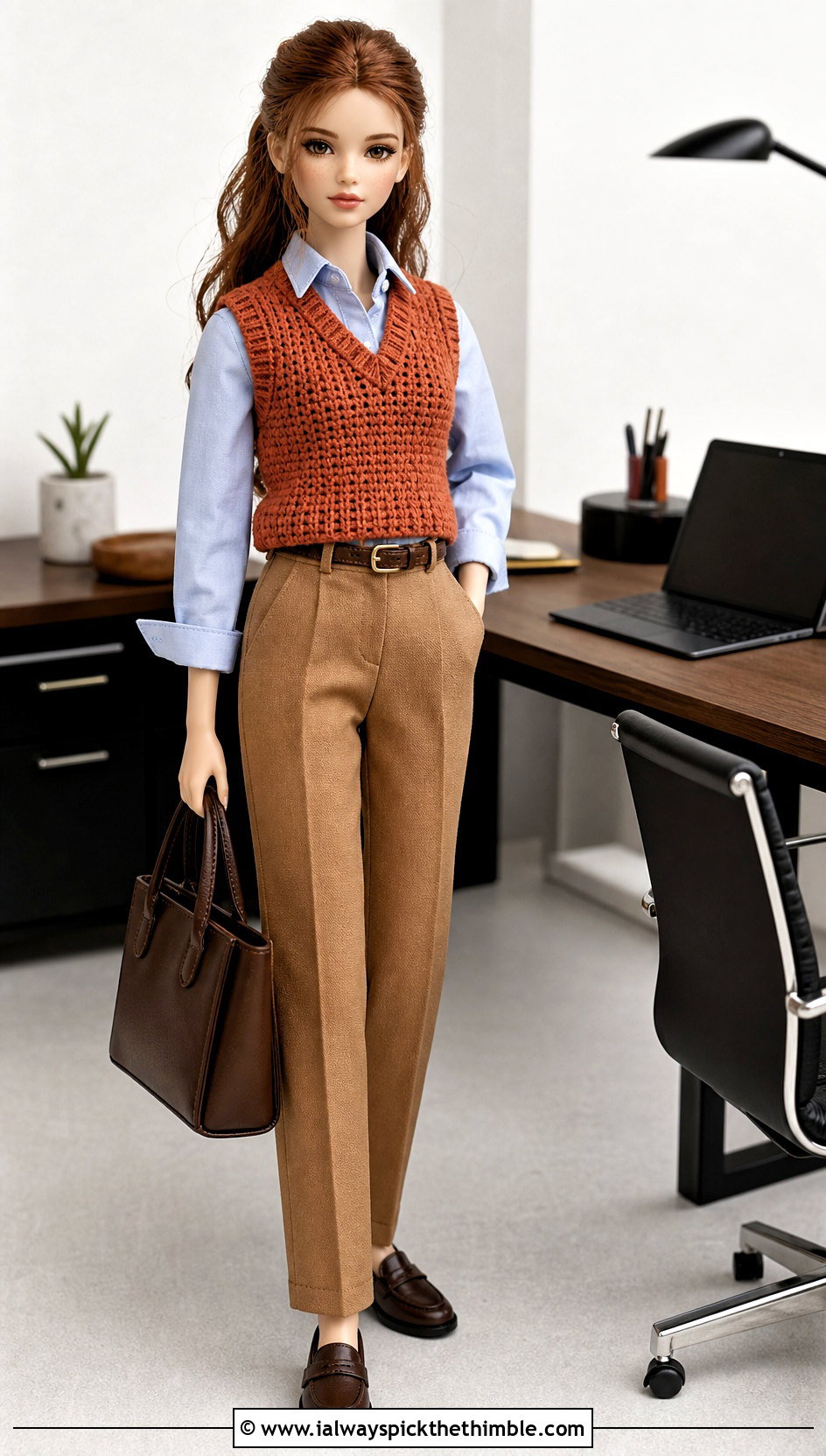 Orange Crochet Doll Sweater Vest With Tailored Trousers - 15 orange crochet doll clothes and outfit ideas