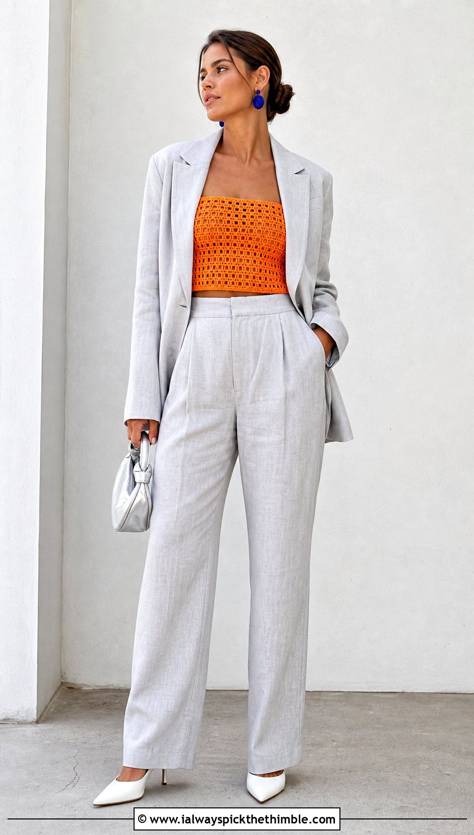 Orange Crochet Tube Top With Linen Suit - 25 crochet orange top outfit ideas